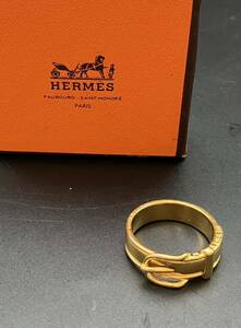 中10702☆HERMES エルメス ブックルセリエ　スカーフリング　アクセサリー ベルトモチーフ　ゴールドカラー