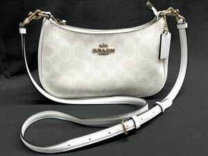 【B387】美品 COACH コーチ CA548 シグネチャー PVC×レザー 2WAY ハンドバッグ ショルダー 斜め掛け ホワイト系 ミニショルダー