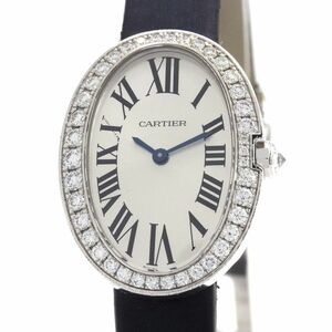 [3 year guarantee ] Cartier lady's Baignoire SM K18WG diamond WB520008 white gold silver face wristwatch used free shipping 