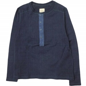 Sanca x BEAMS BOY sun ka Beams Boy special order indigo dyeing ribbed Henley neckline cut and sewn S12FTS01BOY Free Indigo T-shirt g12952