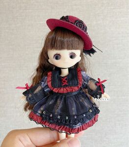 JANAYA ハンドメイド　オビツ11 ob11服　ワイン色ワンピース3点セット