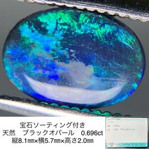 宝石ソーティング付き 天然　ブラックオパール 0.696ct 縦8.1㎜×横5.7㎜×高さ2.0㎜ 3125S