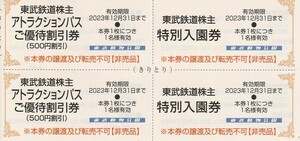 おまけ付（東武博物館等）★東武鉄道株主★東武動物公園★特別入園券＋ライドパスご優待割引券★各2枚セット★即決