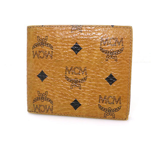 エムシーエム MCM キャメル レザー 二つ折り財布 MCMロゴ 男女兼用 【xx】【中古】4000014801701201