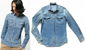 定価2.5万 リチウムオム DUNGAREE-DENIM WESTERN SHIRT L/S 44 ダンガリー デニム ウエスタン シャツ LITHIUM HOMME ※レターパック発送