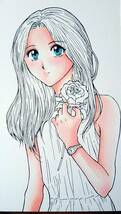 手描きイラスト　オリジナル　一輪の薔薇と少女　_画像4