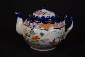[ peace ](7379) era old work overglaze enamels flower writing small teapot tea utensils Meiji Taisho 
