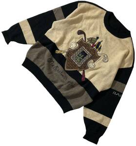 ■ CASTELBAJAC カステルバジャック ■ ビッグ ロゴ 刺繍 ウール ニット セーター アイボリー×ブラック