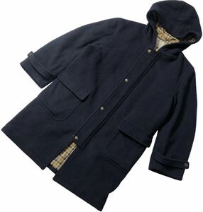 ■ Aquascutum アクアスキュータム ■ 裏地 チェック柄 中綿入 ダブルジップ フーディー ウール コート ネイビー L