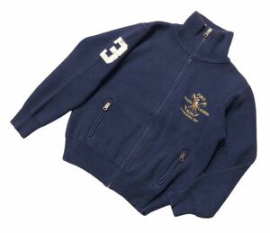 キッズサイズ ● Polo Ralph Lauren ポロ ラルフローレン ● ロゴ ポニー 刺繍 3ナンバリング ワッペン ジップアップ ニット ジャケット