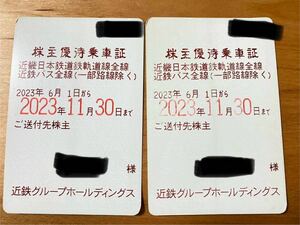 近鉄株主優待乗車証2枚　期限切れ(2023.11.30期限)コレクション用