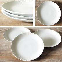 シンプルしのぎ 大きめプレート 2枚セット 白磁 デットストック 1970年代　検: パスタ メイン 大皿 盛り皿 陶器 アンティーク ビンテージ_画像3