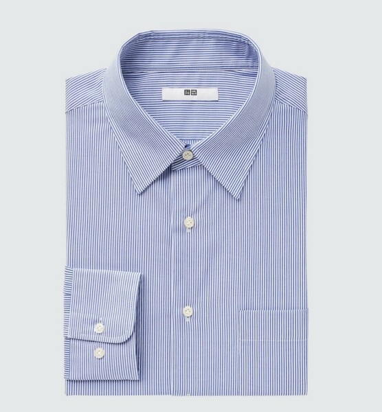 送料無料/新品/ユニクロ　ファインクロスストライプシャツ　レギュラーカラー長袖　シワになりにくい　ブルー　Sサイズ　メンズ　紳士