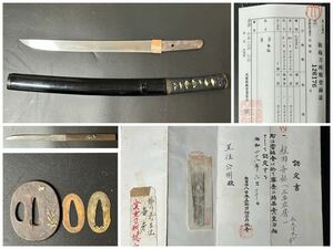 脇差　無銘(三品広房) 30.1cm 【認定書付】桑名打　廣房　短刀 小柄『五朗正宗』 在銘　鍔　刀装具　拵付　日本刀　真剣　23.11/od.vo