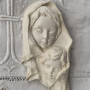 石膏　マリア＆ベビー　壁掛け飾り　フランスアンティーク　ヴィンテージ　マリア像