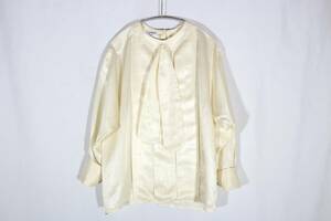 5K1214[ genuine article guarantee ] Chanel shirt blouse necktie ribbon Thai silk 100% ivory here Mark bag button 36 CHANEL