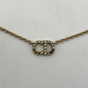 Christian Dior クリスチャン ディオール ネックレス ゴールド CDロゴ ラインストーン アクセサリー ※ストーン欠品 P6905