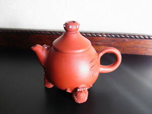 朱泥 急須　三足かえる彫り　中国茶道具　茶器　茶注