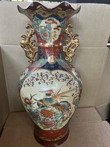 薩摩焼　花瓶 壷 中国 色絵　耳付き　骨董　アンティーク　陶器　古美術　花鳥　古い