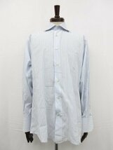 【エルメネジルドゼニア Ermenegildo Zegna】 ワイドカラー ストライプ柄 長袖シャツ (メンズ) size40 ブルー×ホワイト ●29MK2052●_画像1