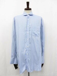 【フィナモレ Finamore】 ラウンドカラー 長袖シャツ (メンズ) size42 ブルー系 イタリア製 ●29MK2114●