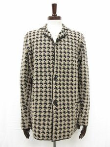  ultimate beautiful goods [kru Cheer -niCruciani] thousand bird pattern middle gauge knitted jacket ( men's ) size52 light brown group × black Italy made CUK132 *29MN4717*