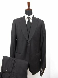 美品 【ジョルジオアルマーニ GIORGIO ARMANI】 黒ラベル SUPER160's 2B段返り スーツ (メンズ) 48 ブラック ストライプ織 ●27HR3102