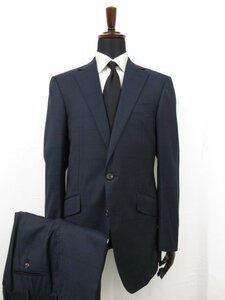 超美品 【銀座グローバルスタイル GINZA Global Style】 DRAGO生地 2B 2パンツ スーツ (メンズ) 48～50相当 紺 チェック柄 ●27RMS7037