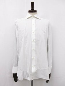 【ルイジボレッリ LUIGI BORRELLI】 ワイドカラー ドレスシャツ 長袖シャツ (メンズ) size42 ホワイト イタリア製 ●29MK2246●