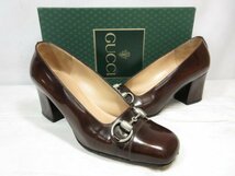 【グッチ GUCCI】 ホースビットローファー パンプス ヒール 靴 (レディース) size5.5 ブラウン系 ●18LZ4206●_画像1