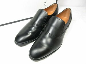 極美品 【グッチ GUCCI】 547661 グッチロゴ ビー柄ラバーソール スリッポン ローファー 紳士靴 (メンズ) size7 ブラック ●18MZA3905●