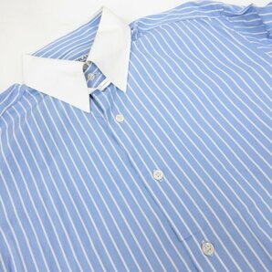HH【フライ FRAY】 ストライプ柄 タブカラー ドレスシャツ クレリック長袖シャツ (メンズ) size42 白×青 イタリア製 ●29MK2118●の画像5