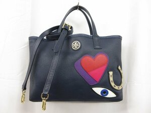 HH【トリーバーチ TORY BURCH】 トートバッグ 2WAY ショルダーバッグ バッグインポーチ (レディース) ネイビー系 ●5LG2743●