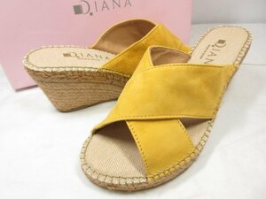 HH 未使用品 【DIANA ダイアナ】 エスパドリーユ ウェッジソール クロス サンダル 靴 (レディース) size38 イエロー ●18LZ4228●