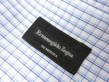 超美品 【エルメネジルドゼニア Ermenegildo Zegna】 SU MISURA チェック柄 ボタンダウン 長袖シャツ (メンズ) sizeM 青×白 ●29MK2189●_画像3