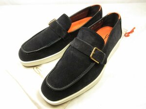 超美品 【サントーニ Santoni】 スエードレザー ベルトデザイン スリッポン 靴 (メンズ) sizeUK7 ネイビー ●18MZA3940●