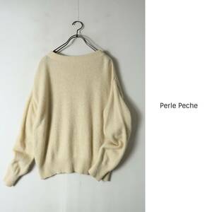 1.5万☆超美品☆ペルルペッシュ Perle Peche☆チャイニーズラクーン ボトルネックニット 38サイズ☆E-M 4721