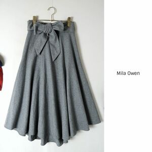 1.2万☆ミラオーウェン Mila Owen☆羊毛混 ベルト付き ウエストゴムシャーリングスカート 0サイズ☆A-O 4629