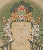 【五】大幅 仏画 『文殊菩薩騎獅像』 絹本 彩色 著色 肉筆 掛軸 箱付_画像4