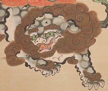 【五】大幅 仏画 『文殊菩薩騎獅像』 絹本 彩色 著色 肉筆 掛軸 箱付_画像8