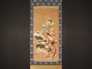 【伝来】sh1931 元禄踊り図 美人画 無落款 三つ葉葵紋表具