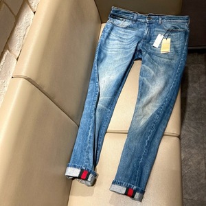  ultimate beautiful goods![ surely GUCCI] regular price :10 ten thousand * postage included [ red . green. ear attaching ]* Italy made [ Gucci ] Denim jeans leather men's chino jacket 