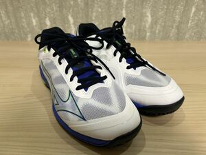 ミズノ (MIZUNO) ウエーブエクシード LIGHT SW OC メンズテニスシューズ ホワイト×ブルー×ライム【26.5cm】【ワイド】【4E】