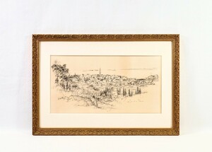 真作 ルネ・ウィリアム・トーマス リトグラフ「マルティーグ風景」画寸 49cm×33cm 仏人作家 仏南部、市街地を望む丘からの素敵な眺め 8214