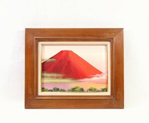 Art hand Auction 真作 島田勝 油彩｢赤富士｣画寸 F4 桜照会会員 裾野に広がる雲海と鮮やかな朱色の山肌が美しい富嶽図 開運力, 金運を高める吉祥画 8202, 絵画, 油彩, 自然, 風景画