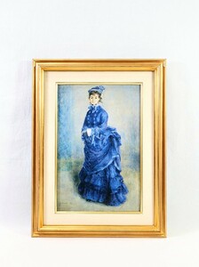 オーギュスト・ルノワール 大丸百貨店複製「パリジェンヌ(青衣の女)」画寸 P6 印象的な深いブルーの重ね着したロングドレスの若い女性 8129