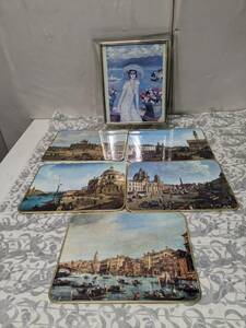 【中古】大阪引取歓迎　イタリア名所風景画コースター　5種5枚　ガラスフレーム　名画コースターは　ランチョンマットにも【KTKF092】