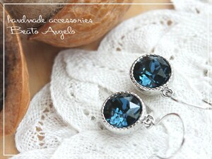 **+angelo+ Swarovski 1088. earrings (p-089)montanaS one bead dark blue simple titanium resin earrings 