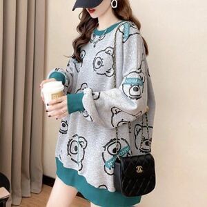  lady's total pattern .. sweat sweatshirt gray 