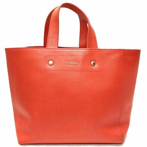 フルラ FURLA ハンド バッグ オレンジ シルバー金具 レザー レディース 中古